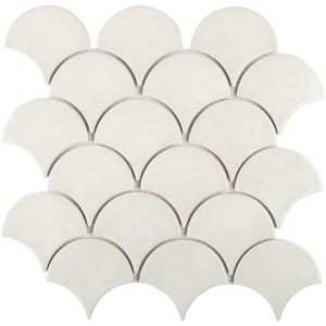 Mosaikmatte Castello Fächer Keramik Weiß, glänzende Wandfliesen für den Innenbereich.