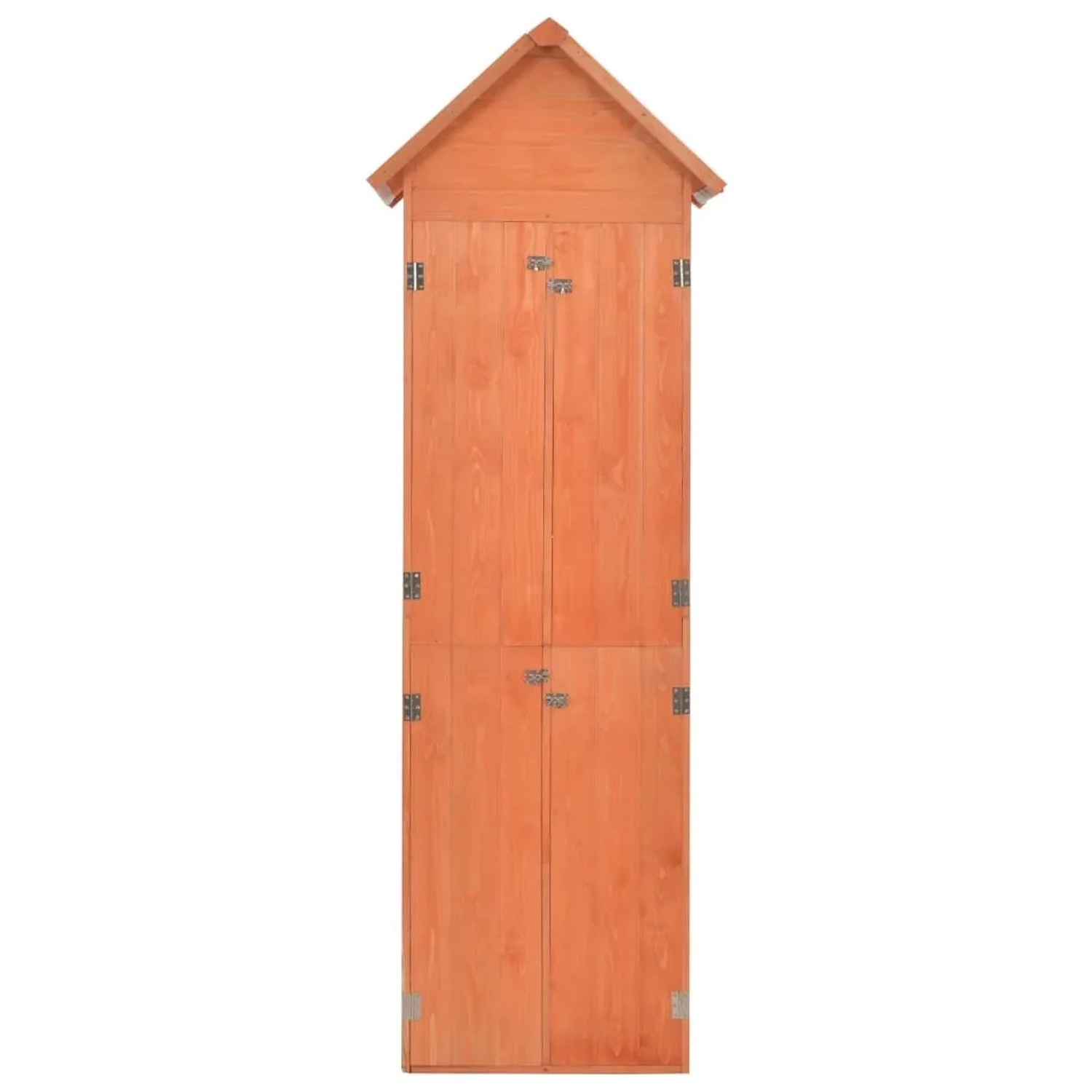 Holz Geräteschuppen vidaXL mit Dach, 4 Türen und Regalen für Gartengeräte.