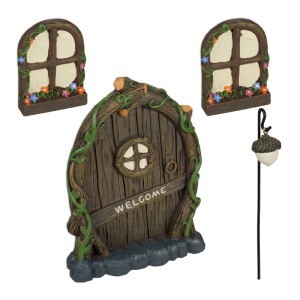 Relaxdays Feentür Set Polyresin Bunt Wetterfest 14 cm x 10 cm x 2 cm 250 g