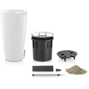 Lechuza Rondo Premium Pflanzgefäß, Ø 40cm, weiß hochglanz, mit Zubehör für die Bepflanzung.