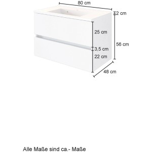 Held Möbel Einzelwaschtisch Bari 80cm, Eiche Natur Matt, mit Maßangaben.