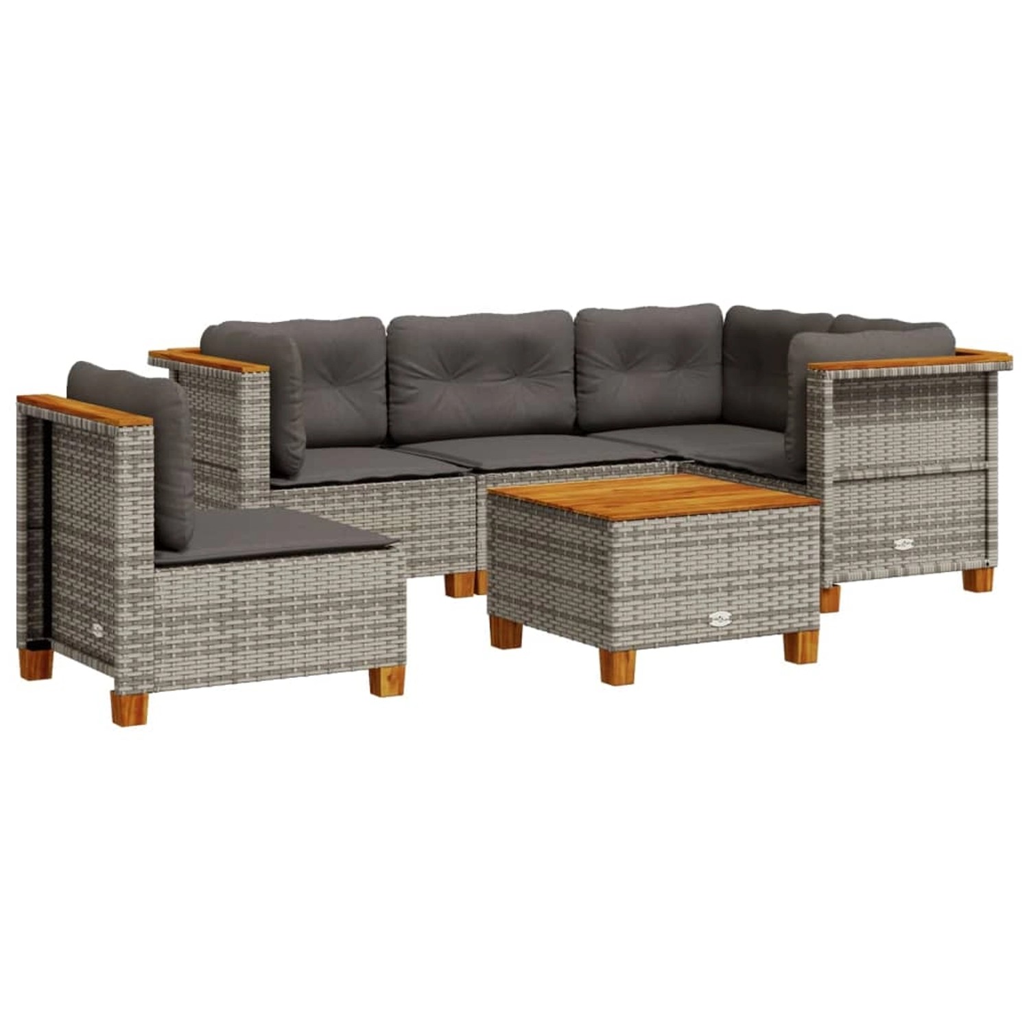vidaXL 6-Tlg Garten-Sofagarnitur mit Kissen Grau Poly Rattan 3261840