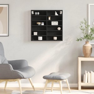Schwarzer vidaXL Vitrinenschrank (60x8,5x58 cm) aus Holzwerkstoff, Wandregal mit 12 Fächern.