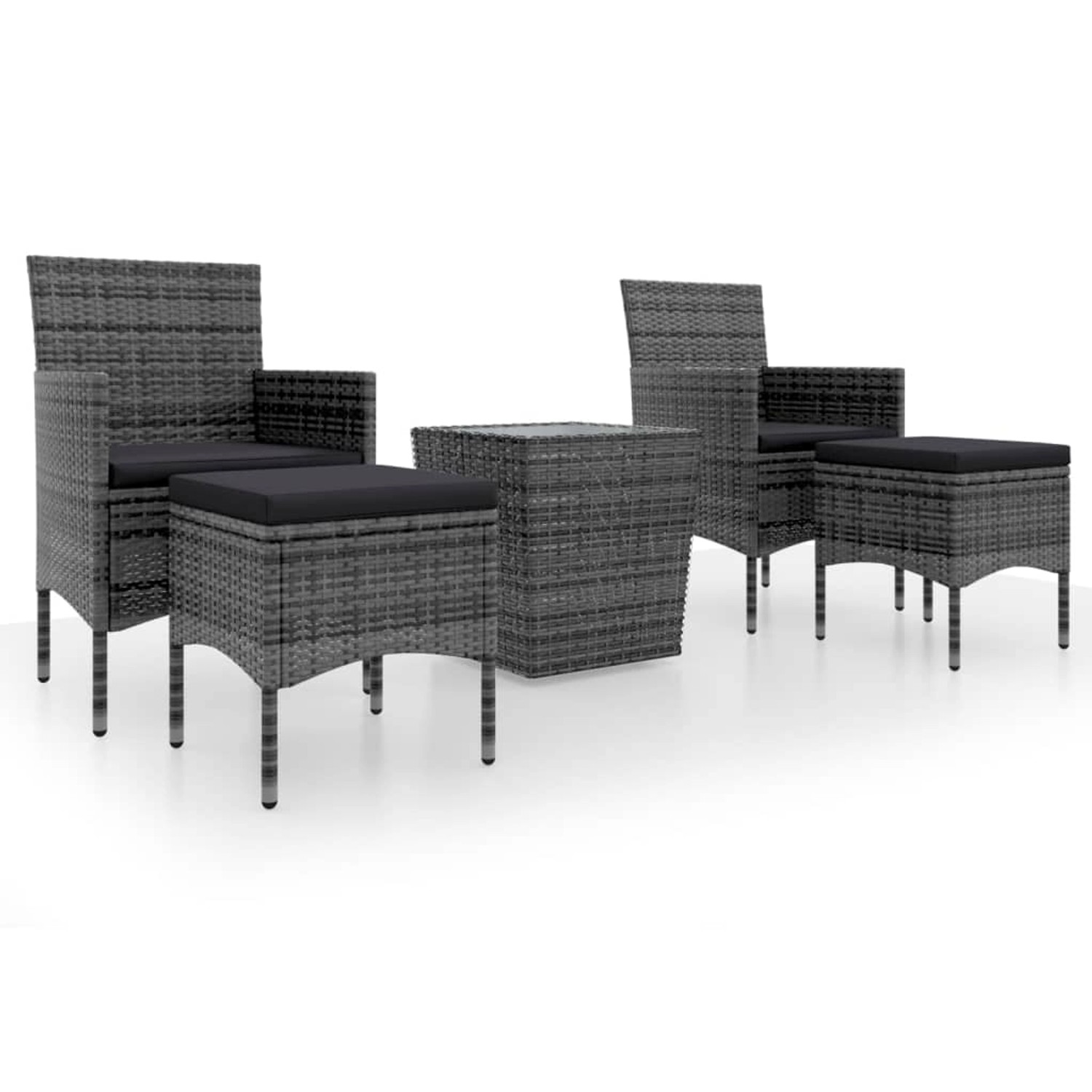 vidaXL 5-tlg Garten-Bistro-Set Poly Rattan und Hartglas Grau Modell 1