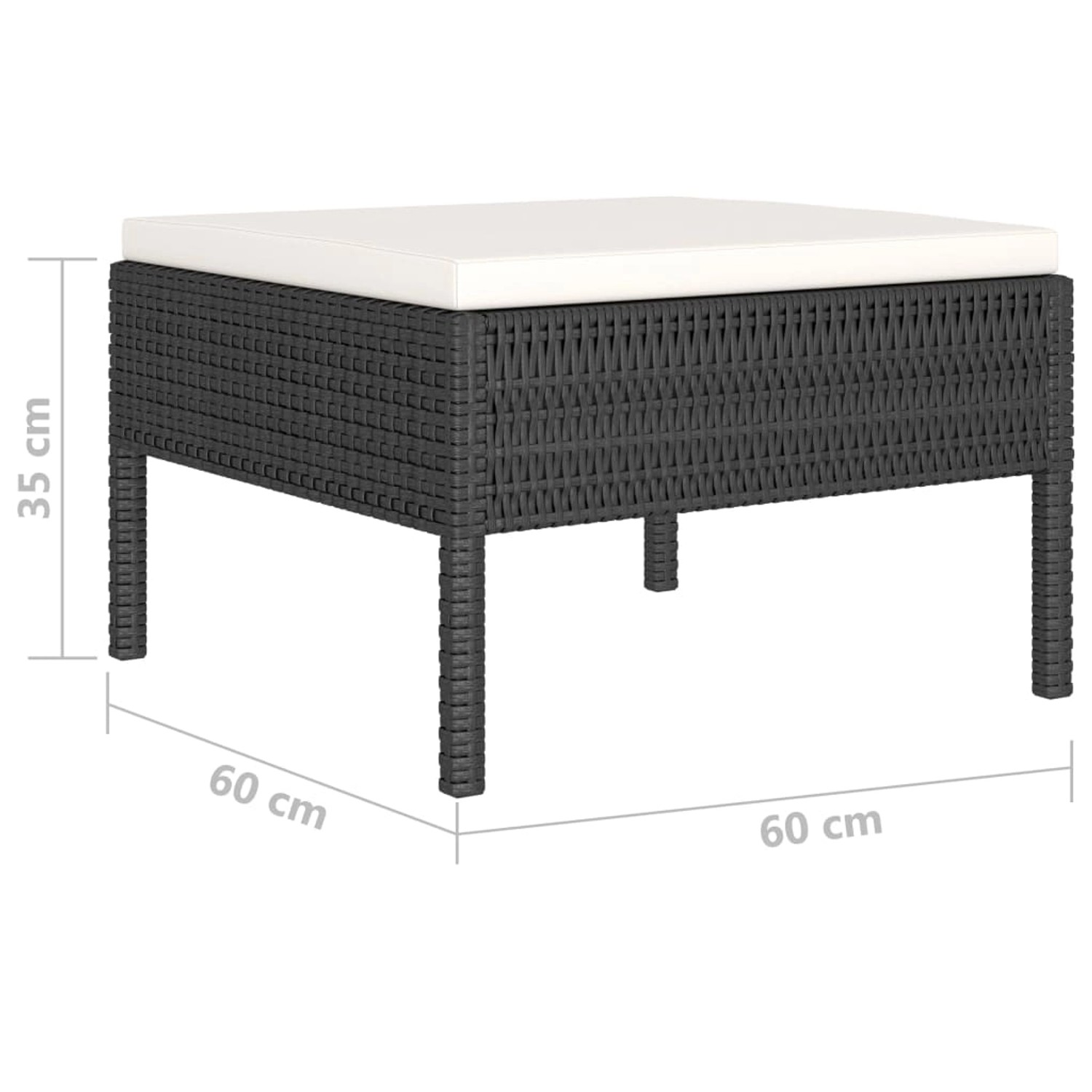Schwarzer vidaXL Hocker aus Rattan mit cremefarbener Auflage, Teil des 4-tlg. Garten Lounge Sets.