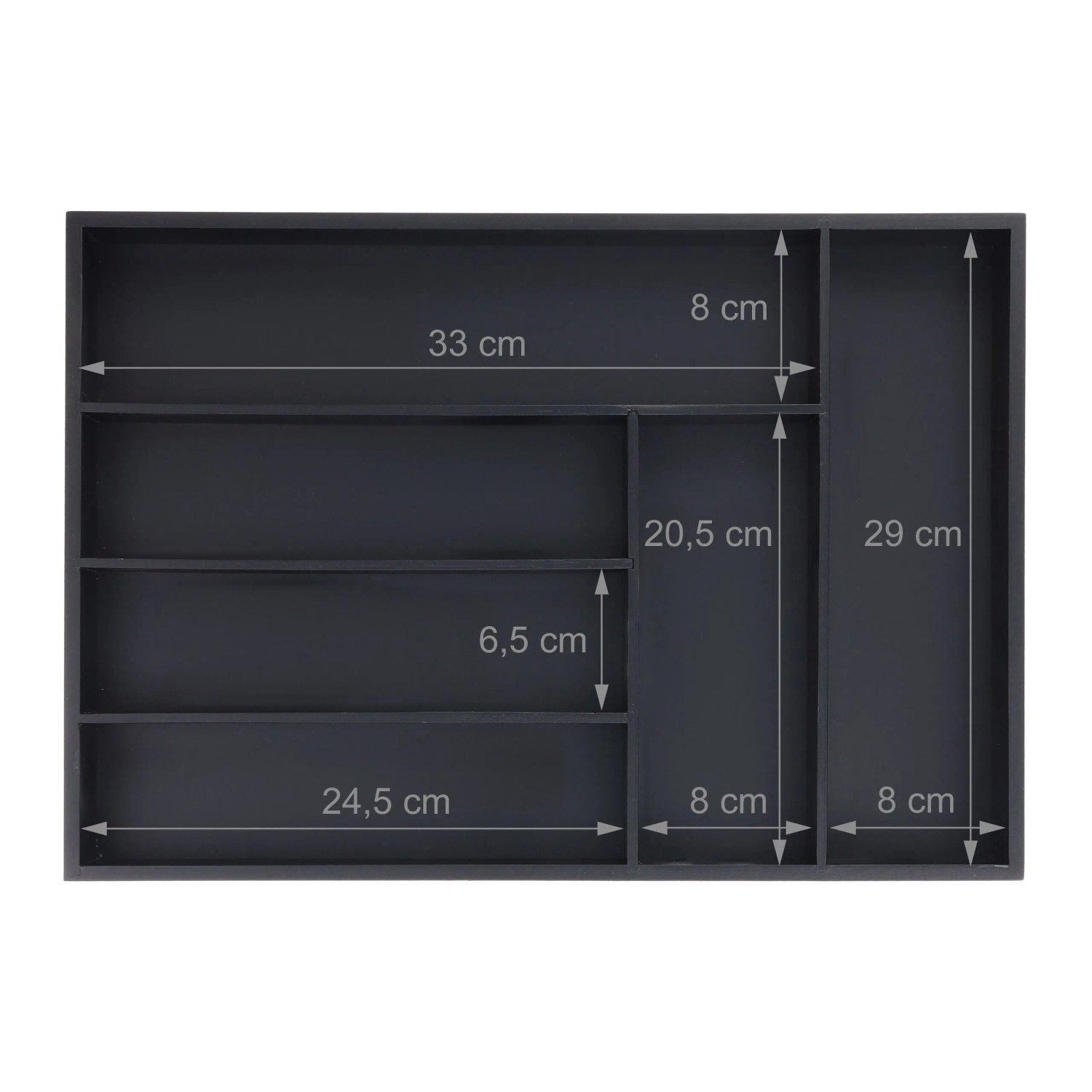Relaxdays Besteckkasten Bambus Schwarz 6 Fächer 43 cm x 30,5 cm x 5 cm 0,8 kg_5