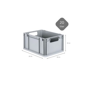 Graue PROREGAL Eurobox 20L mit Griffen, 30x40x22cm, ideal zur Aufbewahrung und Lagerung.