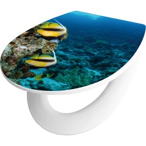 baliv WC-Sitz Garabi mit Ozean-Motiv, Absenkautomatik und weißer Brille.
