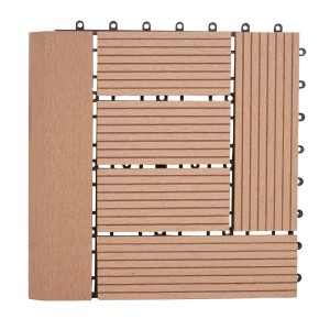 WPC Bodenfliese Sarthe Teak, 30x30cm, mit Abschluss für Balkon und Terrasse.