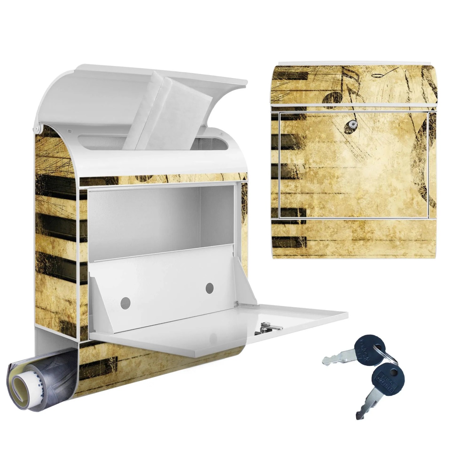 Banjado Design Briefkasten Weiß Pulverbeschichtet 39x47x14cm 2 Schlüssel Mit Zeitungsfach Motiv Music_5