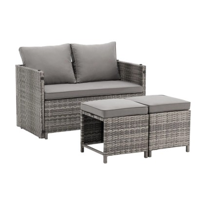 Juskys 2in1 Polyrattan Relax Gartenmöbel Set Jamaika Grau Meliert