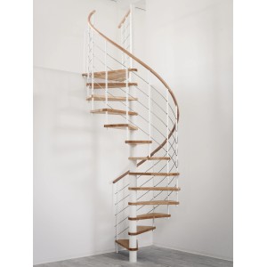 Weiße Minka Spindeltreppe Venezia aus Buche, Durchmesser 120 cm, für Innenräume.