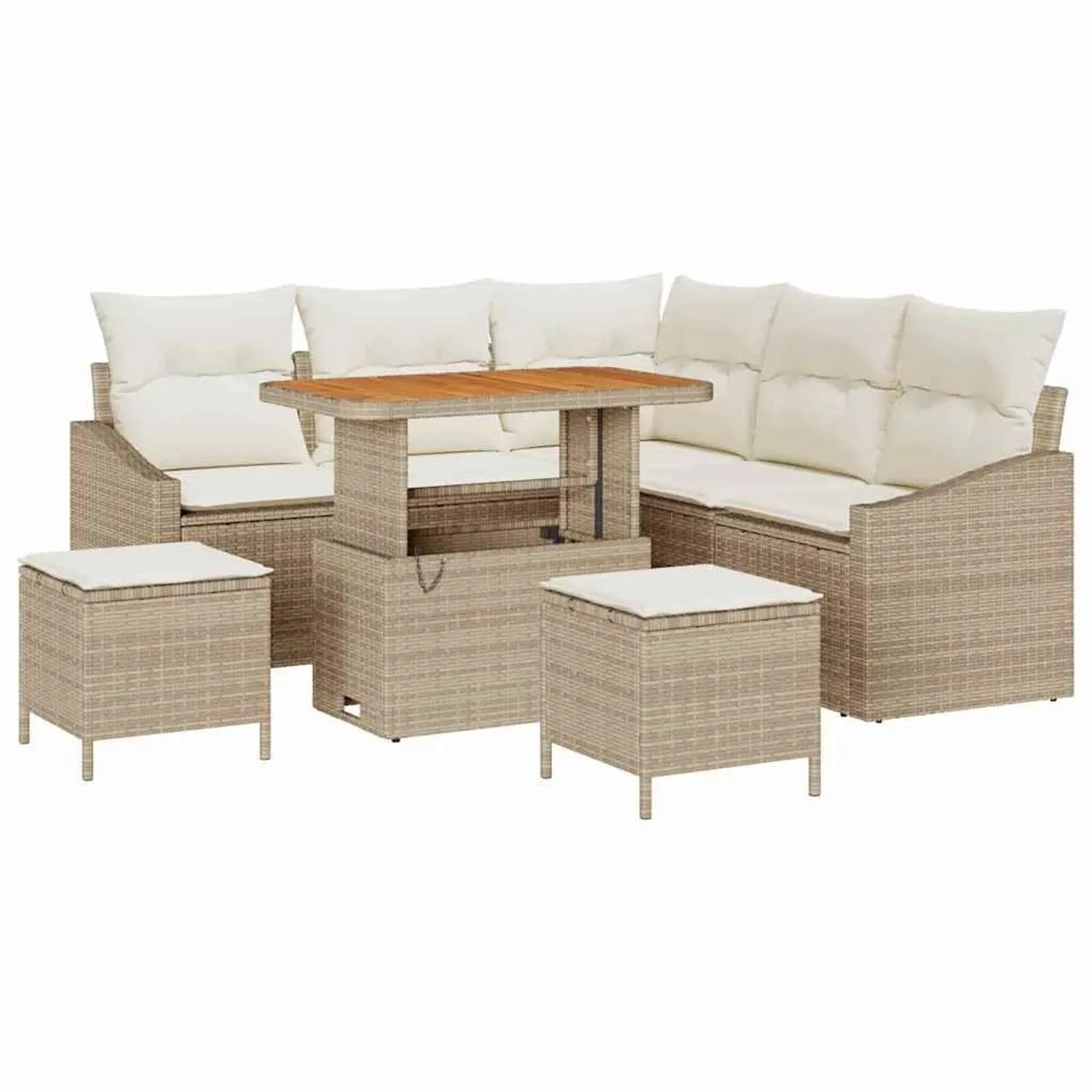 vidaXL Gartensofa-Set mit Kissen mit Speicher 8 Stk Beige Poly Rattan 33646 günstig online kaufen