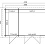 Grundriss Lasita Gartenhaus Belmont 1, 380x250 cm, Carbongrau, mit Maßangaben für Wände und Türen.