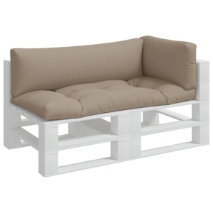 3-teiliges Palettenkissen-Set in Taupe für Gartenmöbel, bestehend aus Sitz-, Rücken- und Seitenkissen.