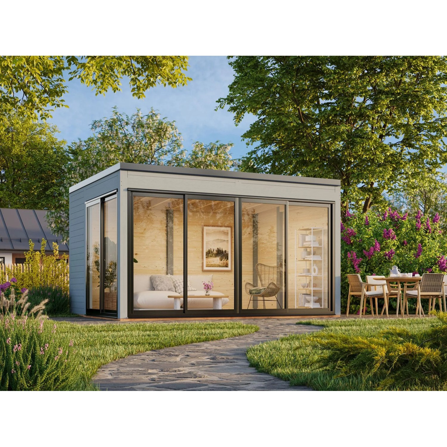 Palmako Holz-Gartenhaus Serena Slide Pultdach Lackiert 420 cm x 320 cm 12,6 m²