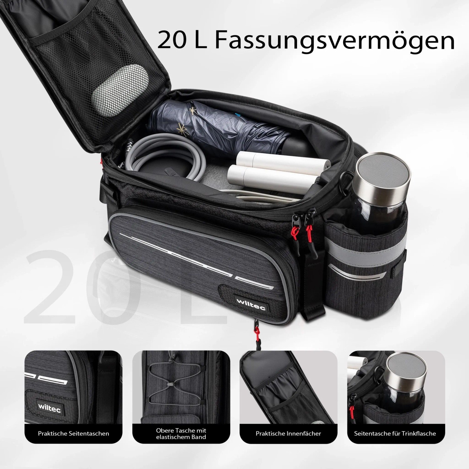 Wiltec Gepäckträgertasche Schwarz 20L Fahrradtasche Gepäckträger Gepäcktasche_4