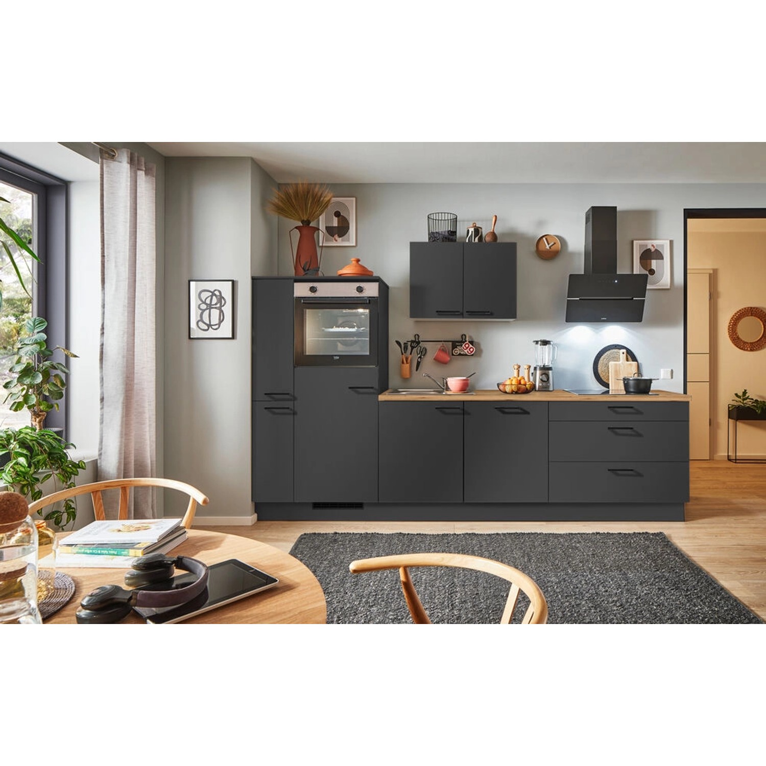 pino Küchenzeile 300 cm Grafit Anschlag,inks 1 Geräte-. 1 Seitenschrank günstig online kaufen