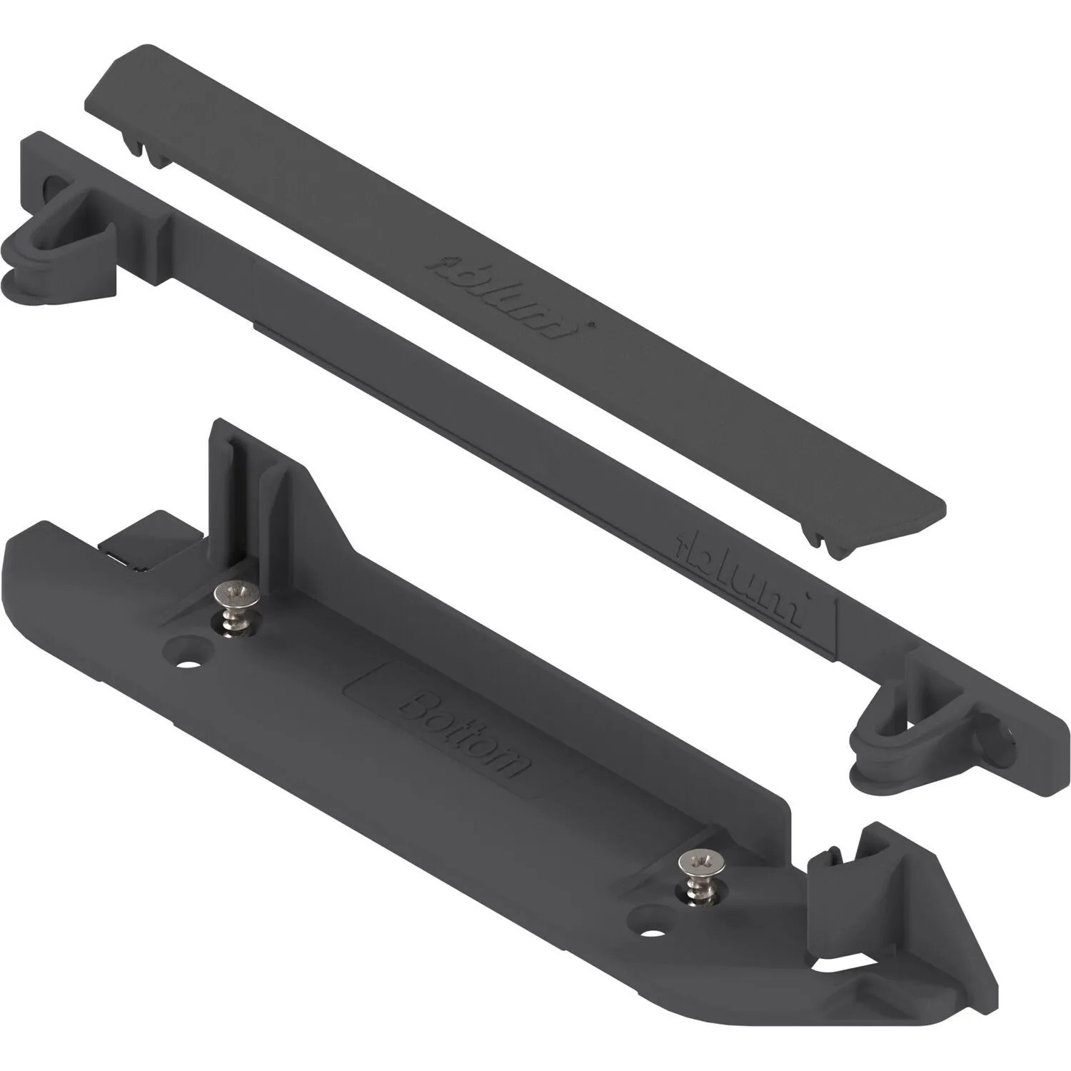 Blum Trägerprofilaufnahme Servo Drive Unten und Hinten Kunststoff Tiefgrau