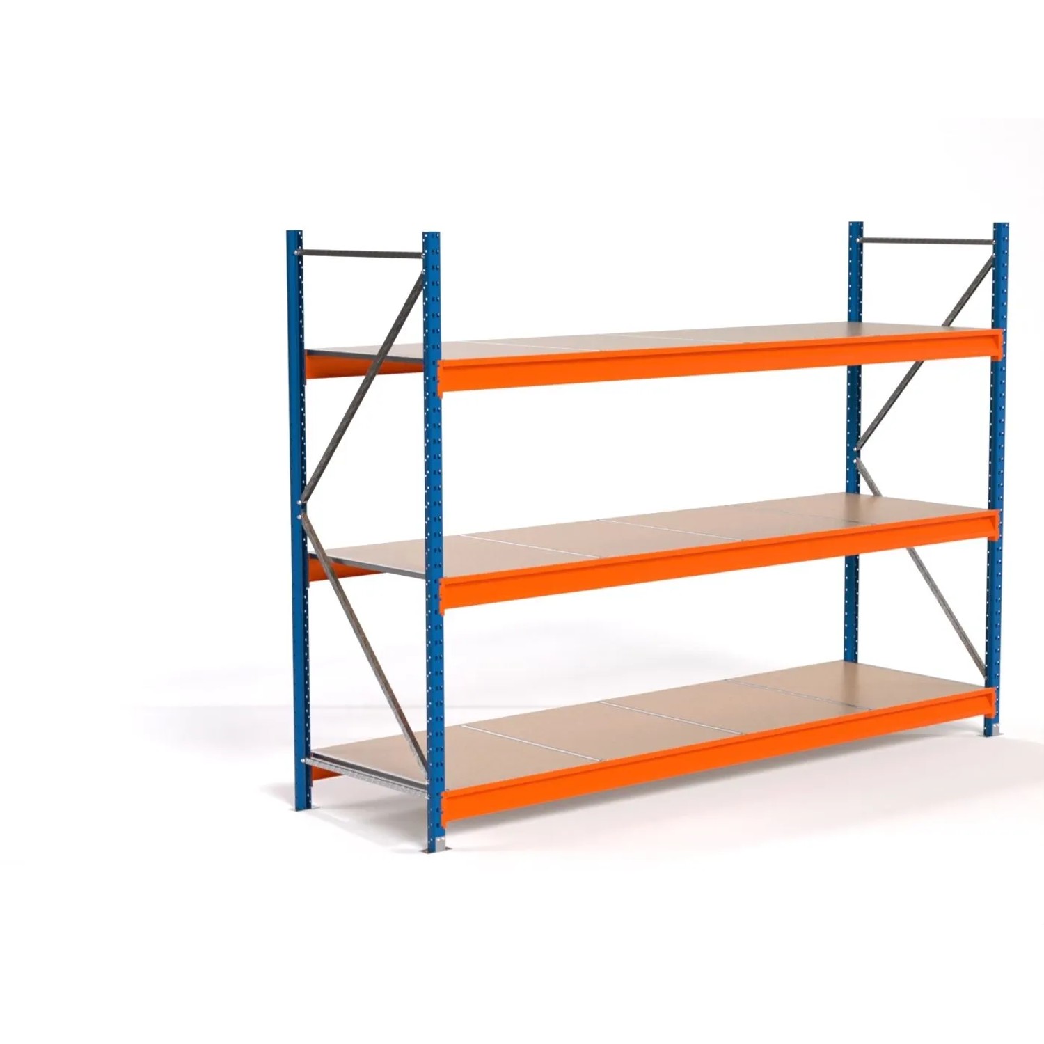 PROREGAL Industrie Weitspannregal Lagerregal MAXIMUS PRO Grundregal HxBxT 200x275x80cm 3 Spanplatten-Fachboden Fachlast 450kg Blau/Orange