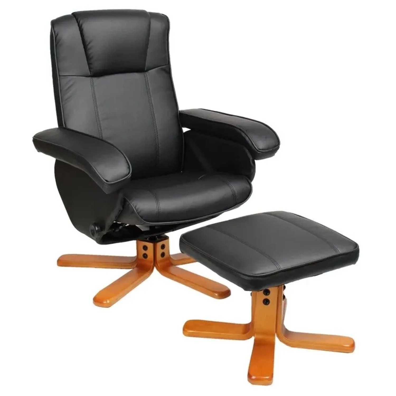 Svita Charles Relaxsessel Hocker Sessel Fernsehsessel Drehsessel Holz Kunstleder Schwarz
