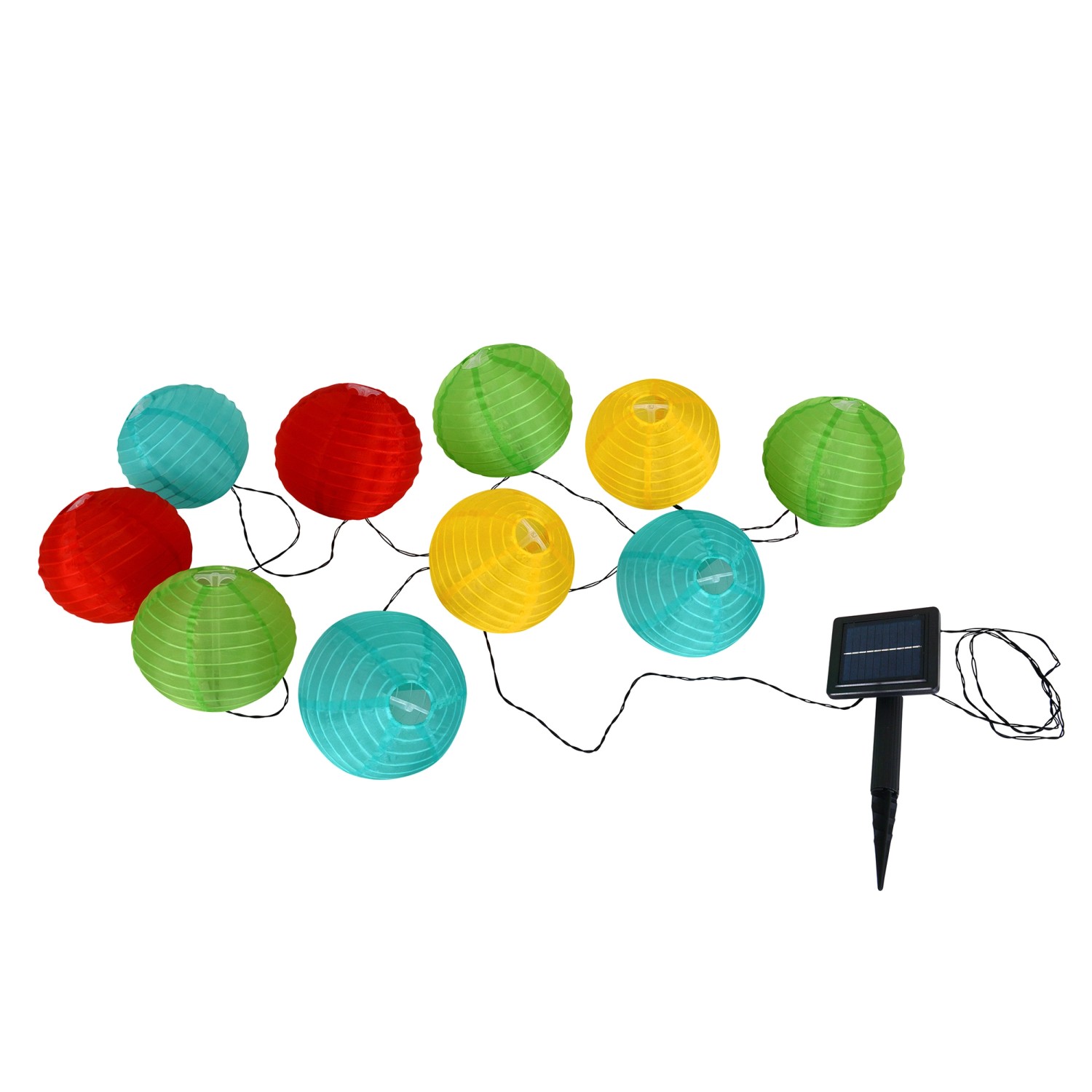 Näve LED-Textil-Solar-Lichterkette Papierballon Bunt Ø 15 cm x 300 cm 10er- günstig online kaufen