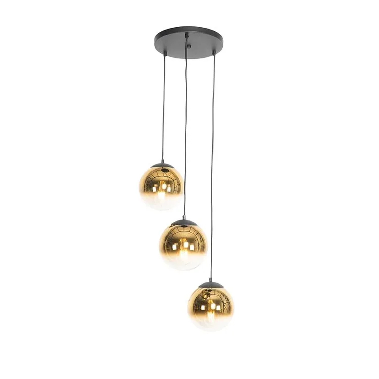 QAZQA Art Deco Hängelampe Schwarz mit Goldglas Rund 3 Flammig Pallon