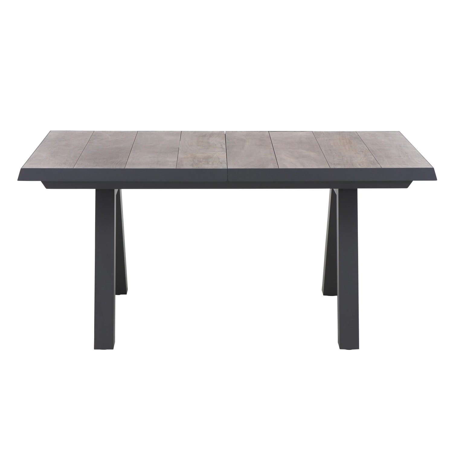 Ausziehbarer, grauer Siena Garden Gartentisch (90x200 cm) mit Keramik-Tischplatte und Aluminiumgestell.
