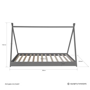 Graues Homestyle4u Tipibett 90x200 cm aus Kiefernholz mit Lattenrost. Modernes Kinderbett.