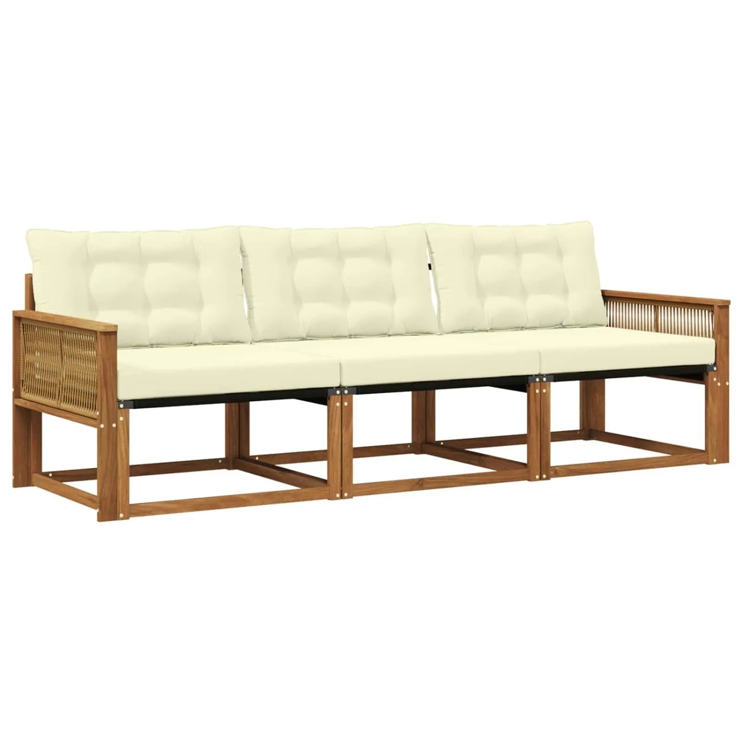 vidaXL Outdoor-Sofagarnitur mit Kissen 3 Stk Natur und Creme 3381218