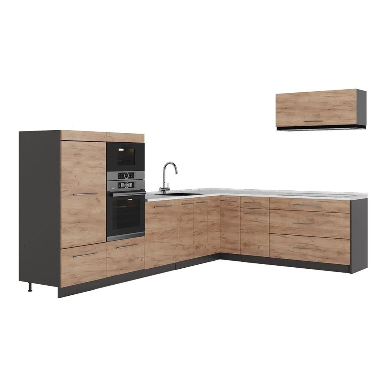 Vicco Eckküche Fame-Line Goldkraft Eiche/Anthrazit 327 x 154 AP Marmor Art Nr 64446