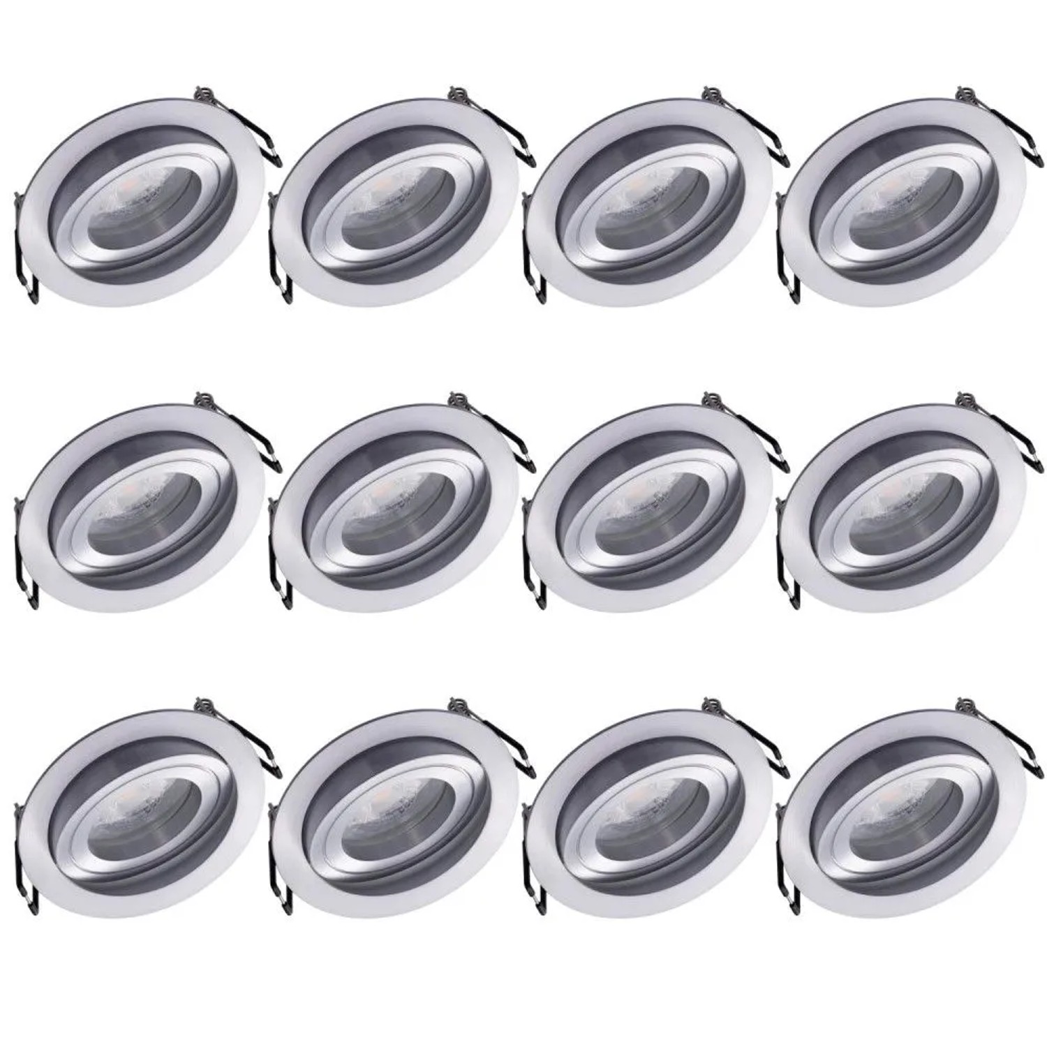 Oktaplex Lyon 12er Set LED-Einbaustrahler Energieklasse A Schwenkbar Alu Gebürstet 1,9W Warmweiß 3000K 230V Lochmaß 80mm