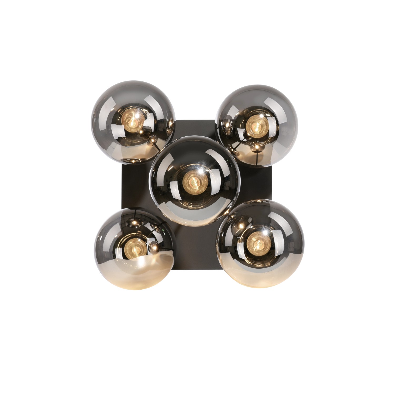 Schwarze Just Light Deckenleuchte Big Widow mit fünf rauchglasfarbenen Lampenschirmen (39x39cm).