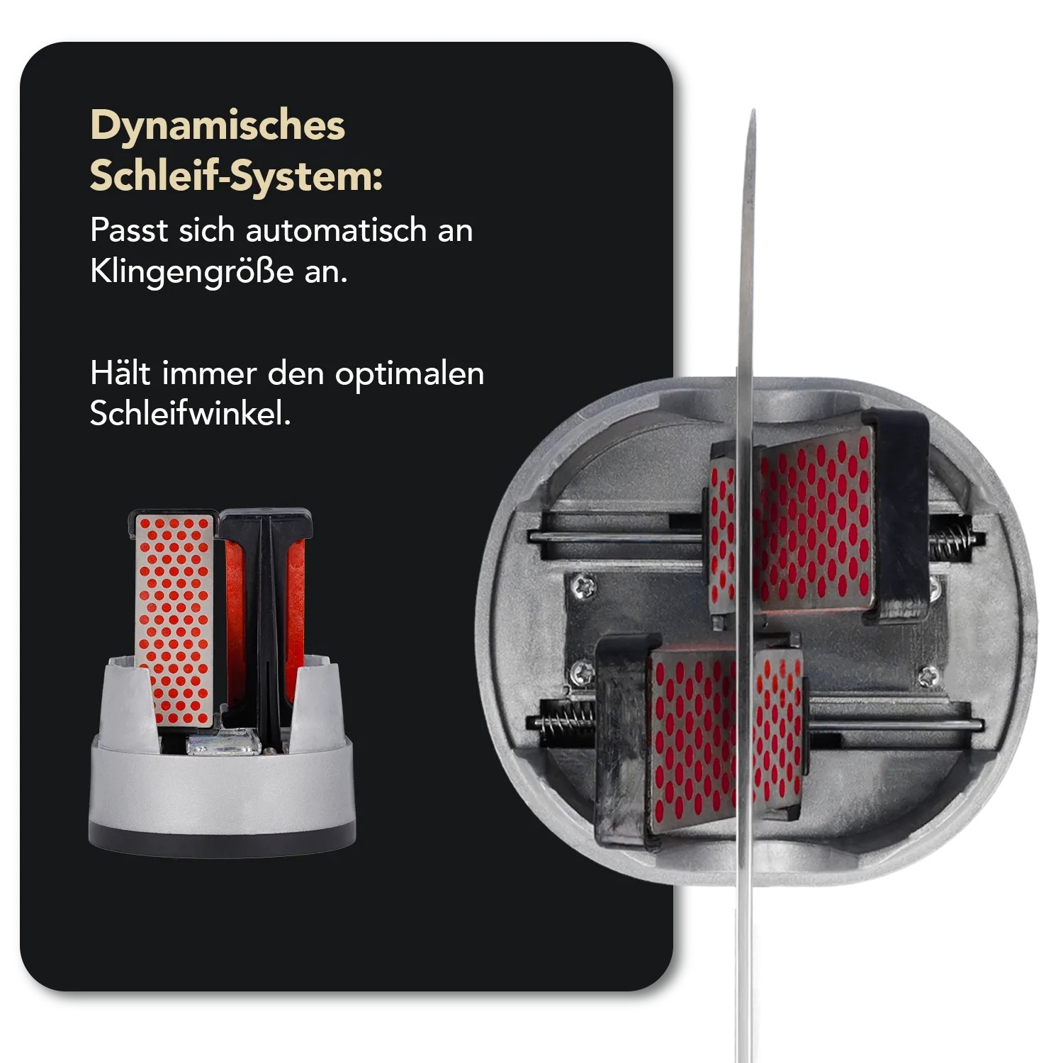 DMT SimpleSharp Messerschärfer Classic mit Diamant-Schleifsteinen und eingesetztem Messer.