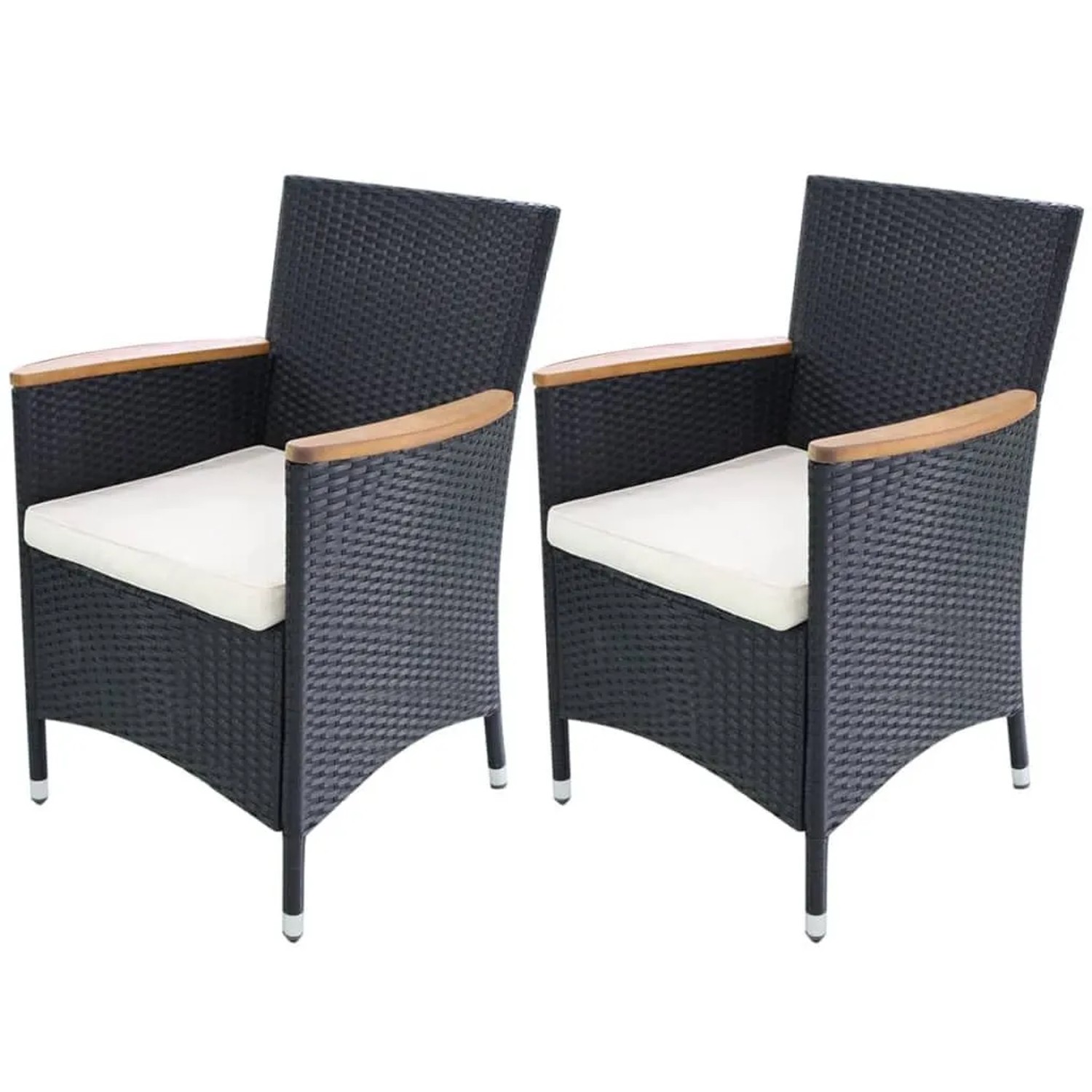 Furnicato 2er Set Poly Rattan Gartenstühle Mit Polstern 59x60x88 Cm Schwarz
