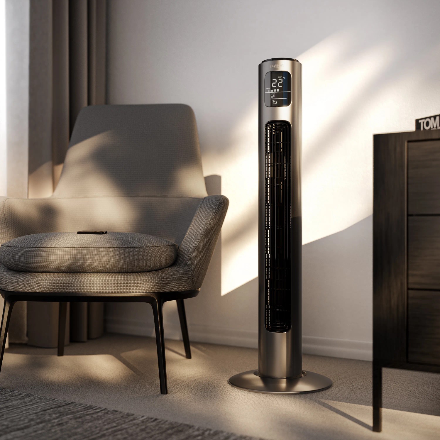 Brandson Turmventilator, 96cm, oszillierend, mit digitalem Display und Fernbedienung.