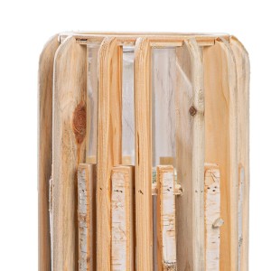 Gilde Windlicht Puomi, naturfarben, aus vertikalen Holzlatten mit Glaseinsatz. Zylindrischer Kerzenhalter für Teelichter.