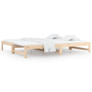Ausgezogenes vidaXL Tagesbett aus Kiefernholz mit Matratzen und Kissen.