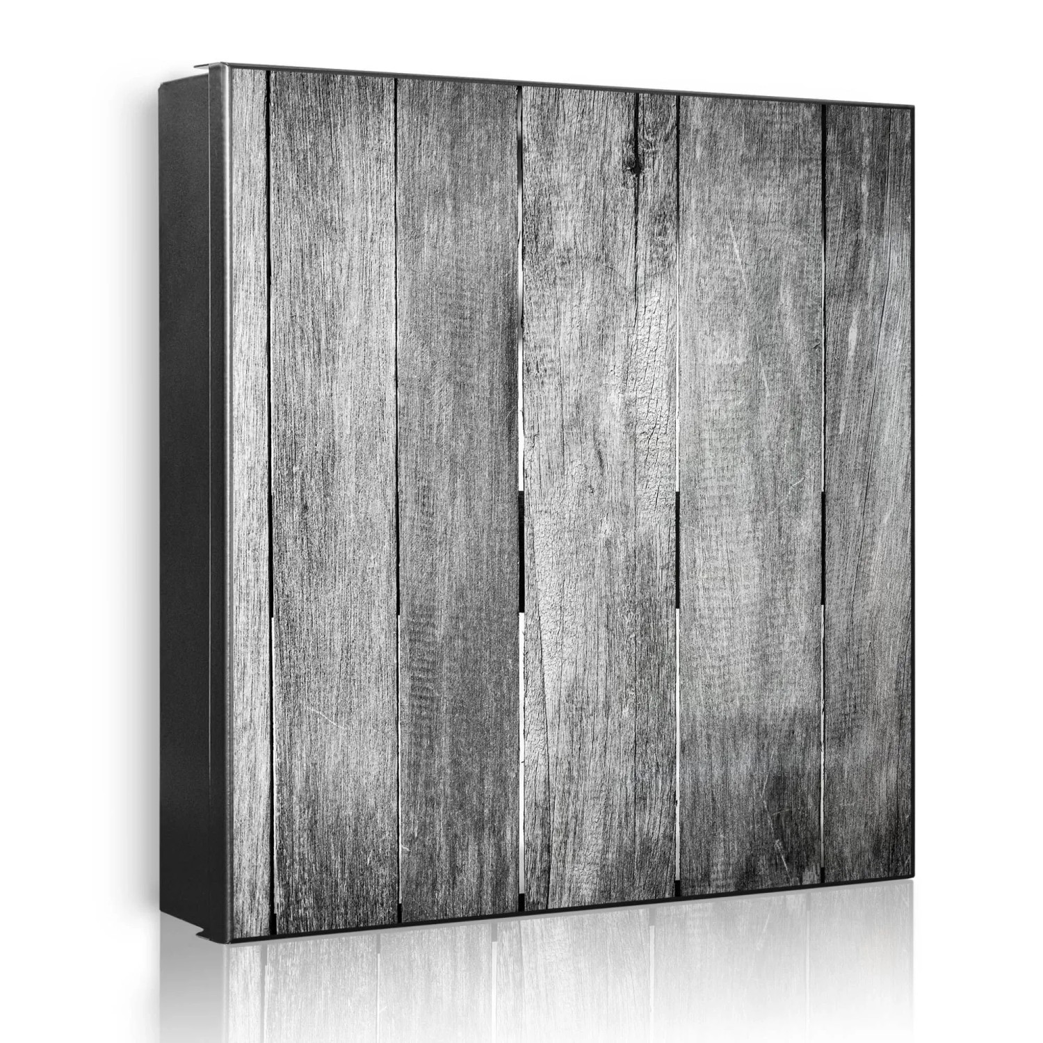 Banjado Großer Schlüsselkasten Metall 30x30cm Schwarz Scharnier Links 50 Haken Beschreibbar Magnetisch Motiv Holz Monochrom