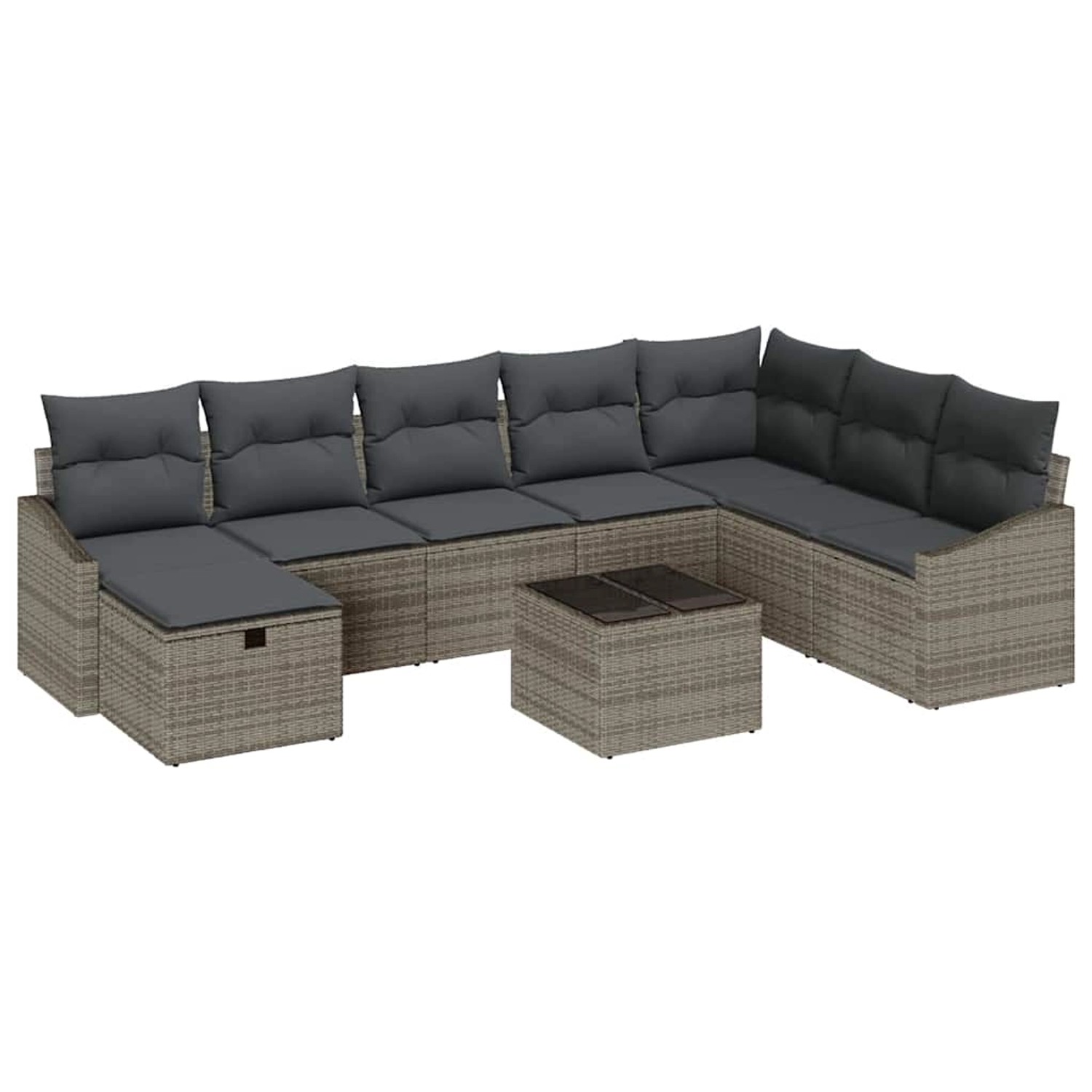vidaXL Garten-Sofa-Set mit Kissen 9-Tlg Grau Poly Rattan 3359338 günstig online kaufen