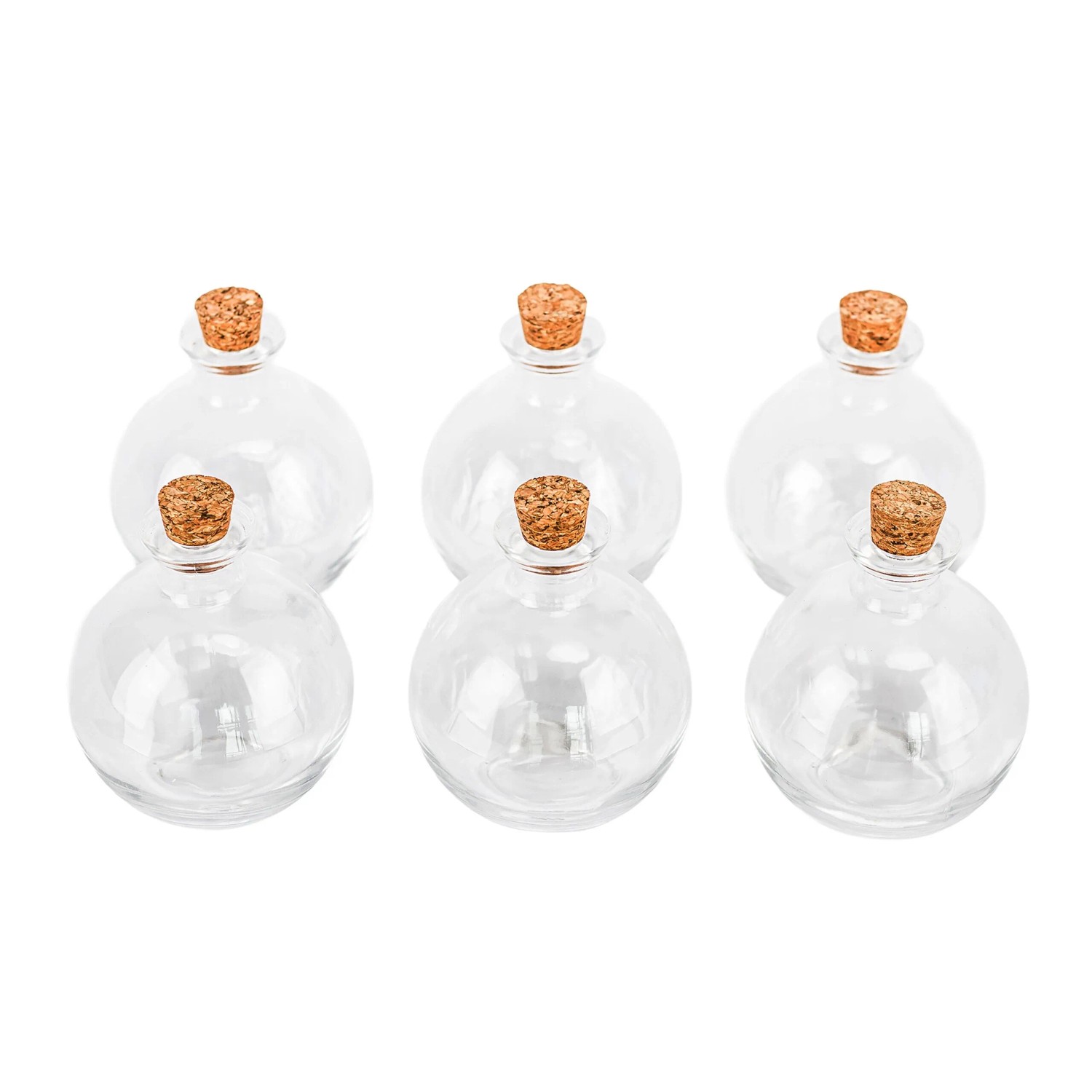 Relaxdays Glasflaschen 6er Set Glas Kork Transparent Natur Luftdicht 10 cm x ø 9 cm 260 ml