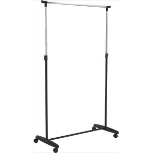 Schwarze CMI Rollgarderobe, höhenverstellbar und fahrbar für flexible Aufbewahrung von Kleidung.