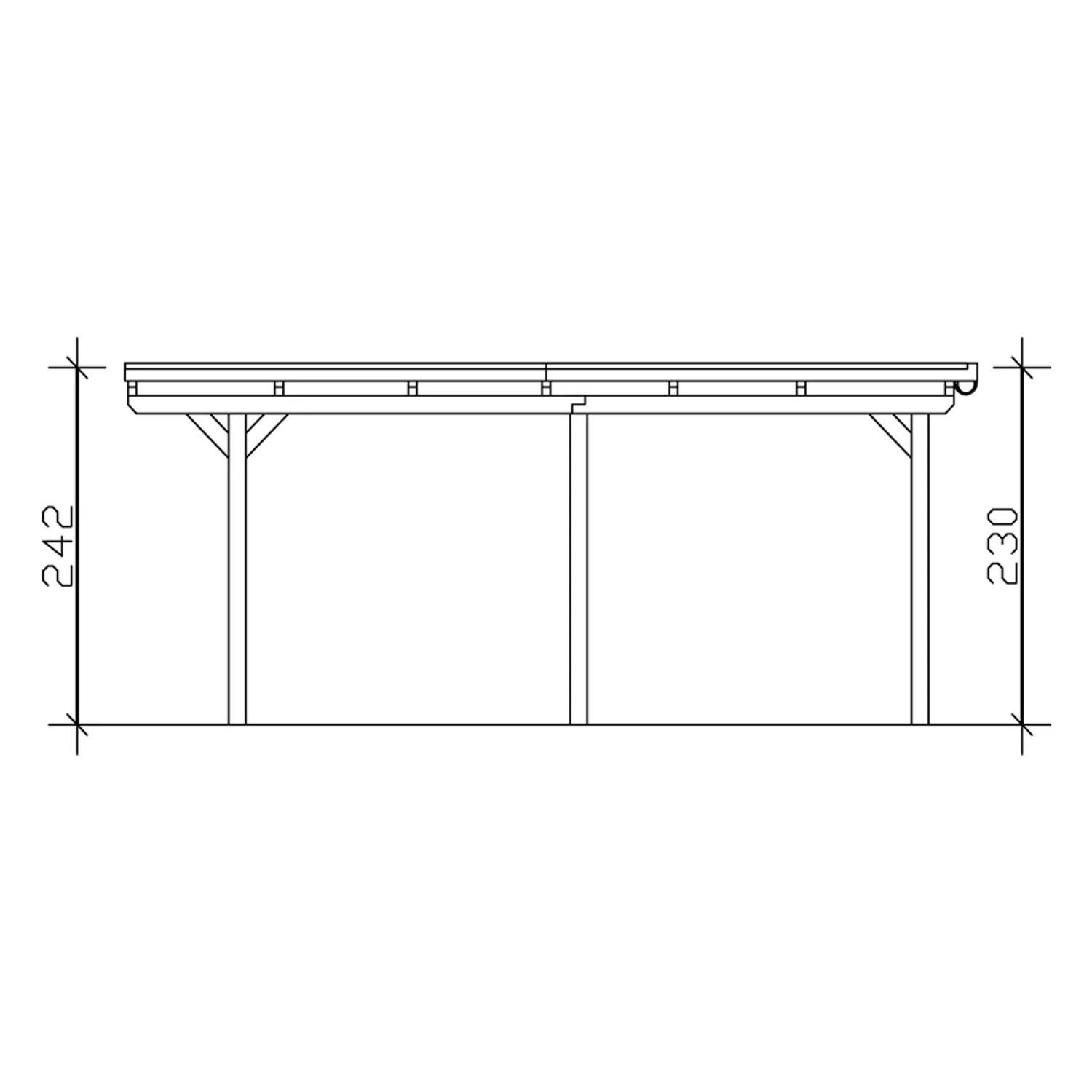 Technische Zeichnung: Skan Holz Flachdach-Einzelcarport Emsland, Seitenansicht mit Höhenangaben.