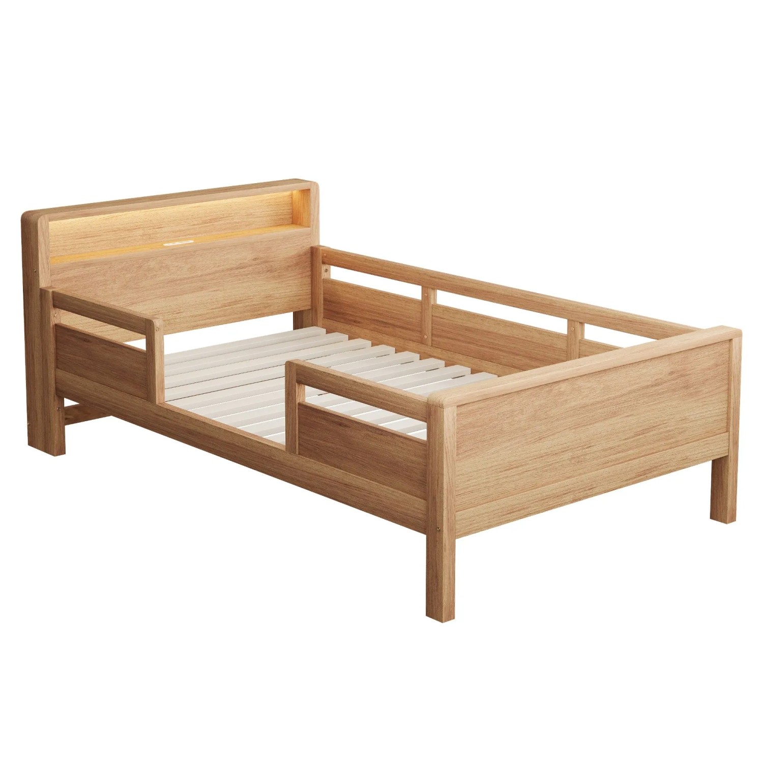 Merax Holzbett 90x200cm LED USB Steckdose Holzfarbe
