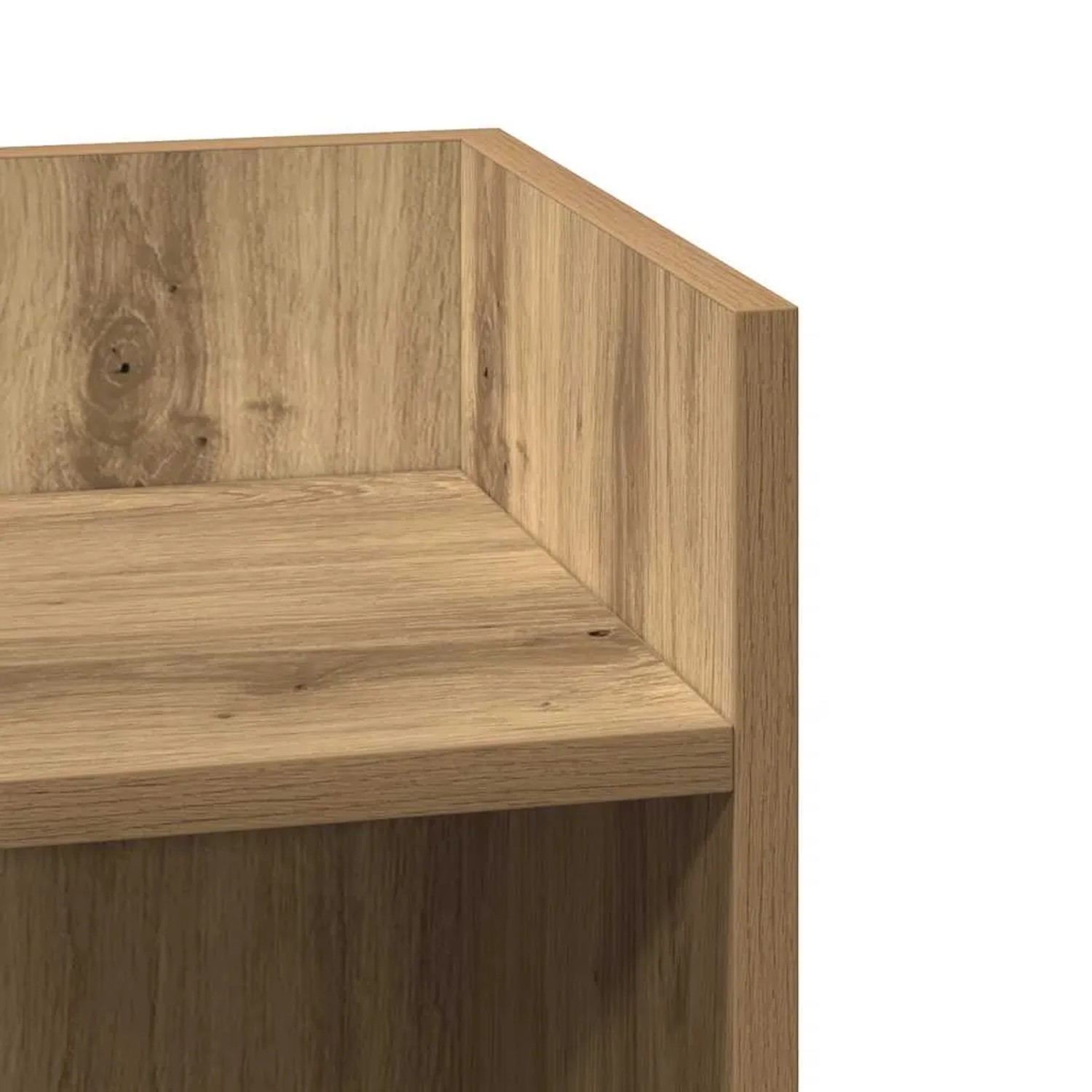 Detailansicht eines vidaXL Beistelltisches in Artisan-Eiche. Die Holzmaserung und die präzise Eckverbindung des Holzwerkstoffs sind sichtbar.