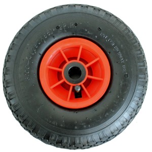 TRUTZHOLM Sackkarrenrad, Luftrad 260x85, rote Felge, 75mm Achse. Ideal für Baumaschinen und Transporthilfen.