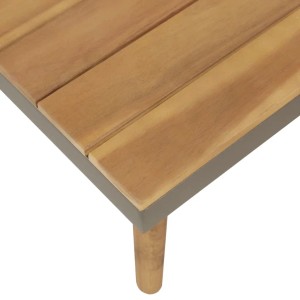 Detailansicht: Tischplatte des vidaXL Garten Lounge Sets aus Akazienholz mit Stahlrahmen.