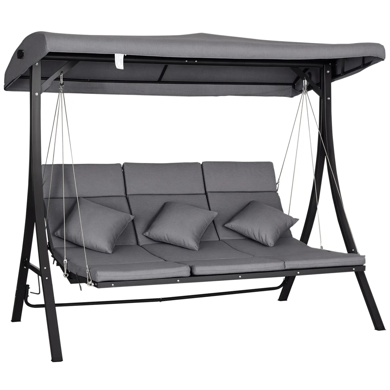Outsunny Hollywoodschaukel 3-Sitzer mit Kissen Grau 200 x 115 x 168 cm