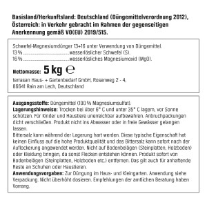 Verpackung Bittersalz 5 kg: Magnesiumdünger zur Vorbeugung von Nadelbräune.