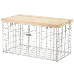 Gabionenbank mittel, 105 cm breit, mit Sitzfläche aus Douglasienholz. Ideal für den Garten.